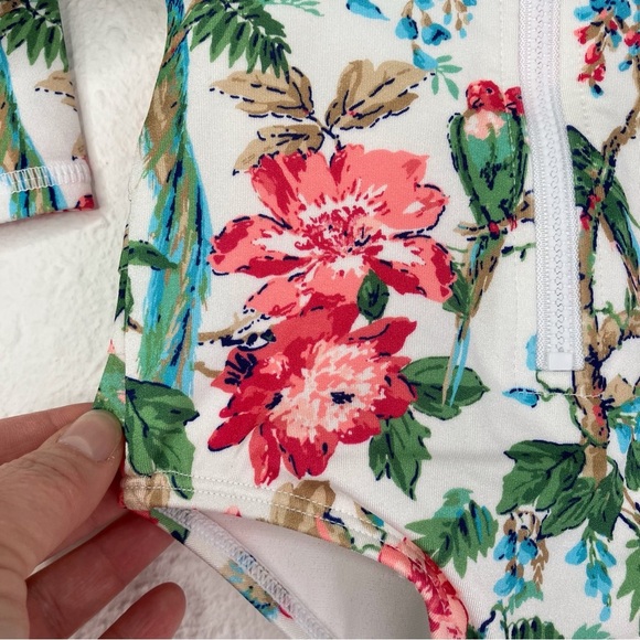 NWT Janie and Jack rash guard swimsuit white tropical floral w ruffles 0-3 month - Picture 10 of 11